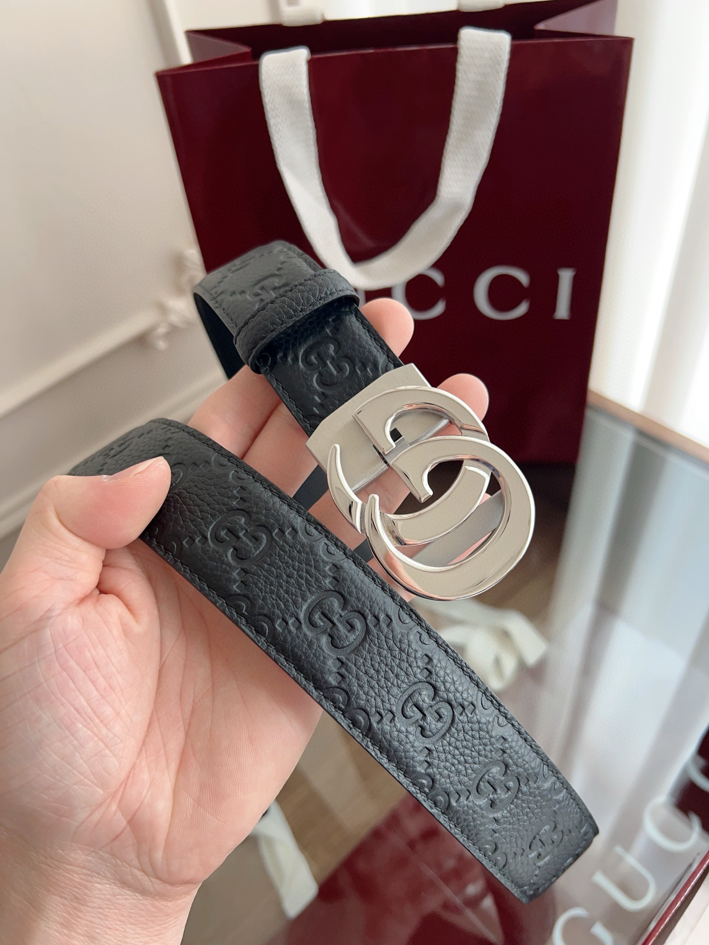 Gucci automatic smooth buckle double-sided cowhide belt width 3.5cm