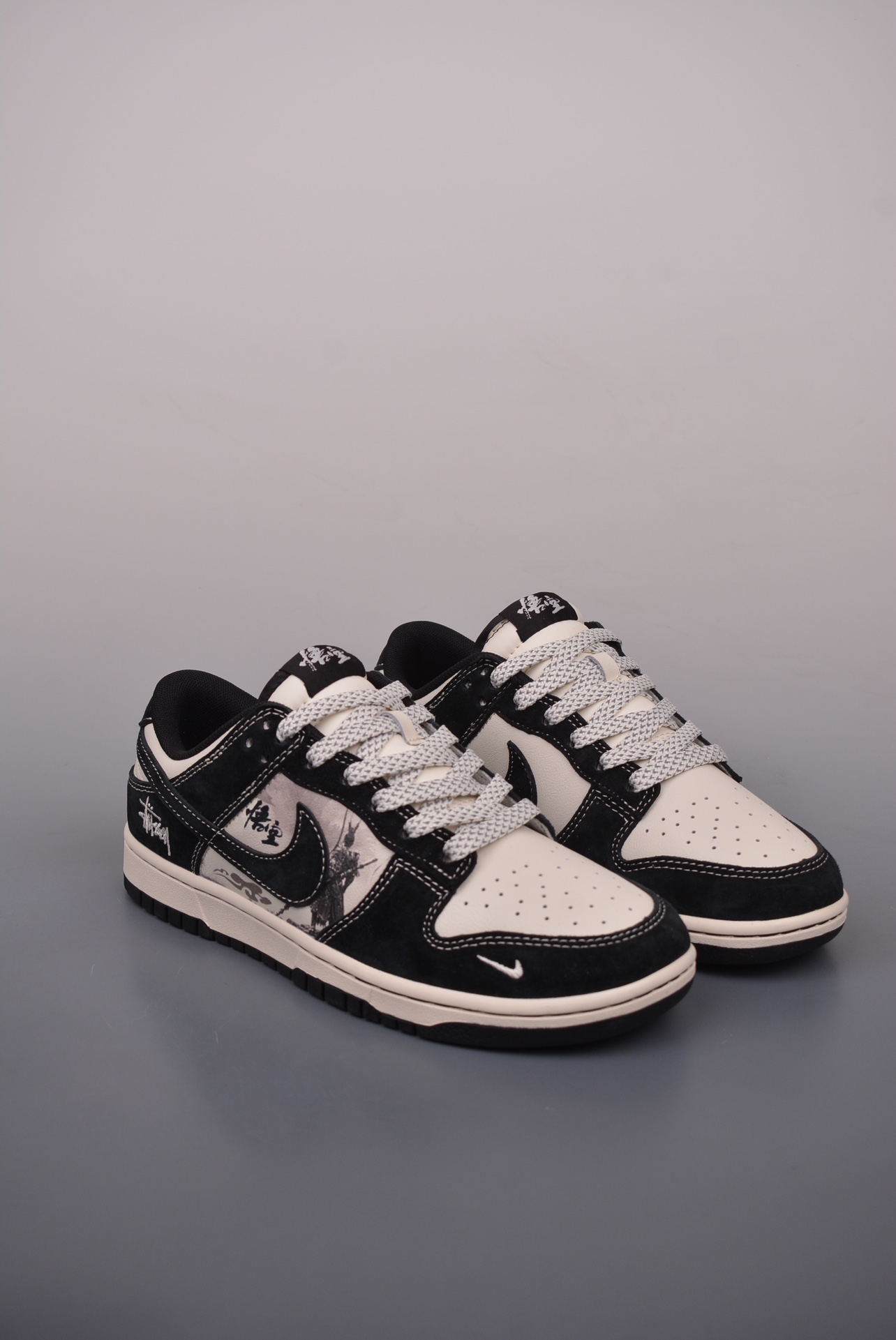Stussy x Nike SB Dunk Low Black Myth Wu kong black and white embroidery