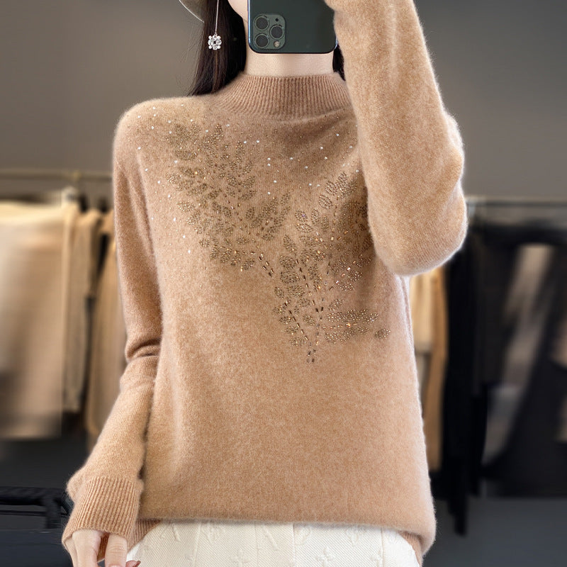 Women's Loose Versatile Semi-High Neck Knitted Sweater