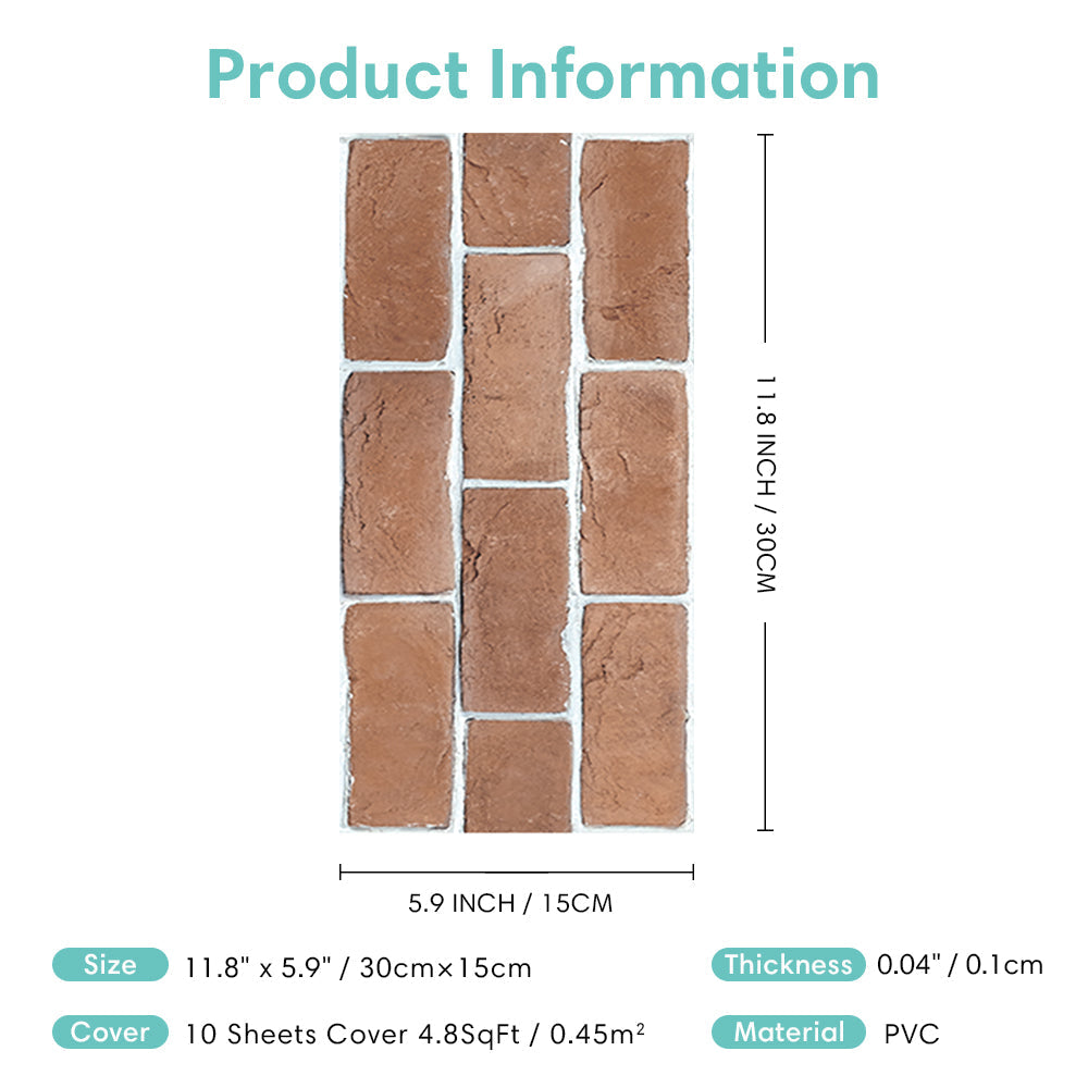 Red Orange Brick Peel and Stick Tile Stickers