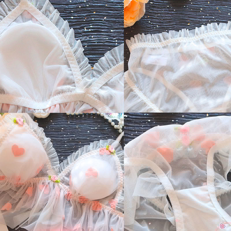 Sexy Lace Heart Print Mesh Lingerie Set