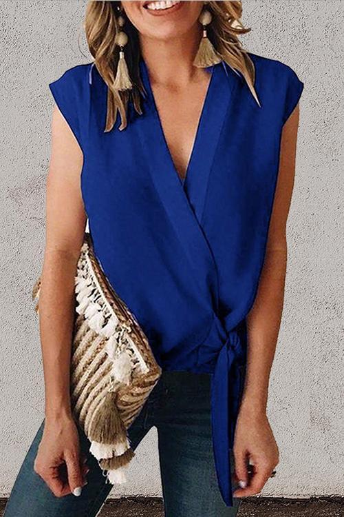 Heididress V Neck Knot Front Wrapped Top