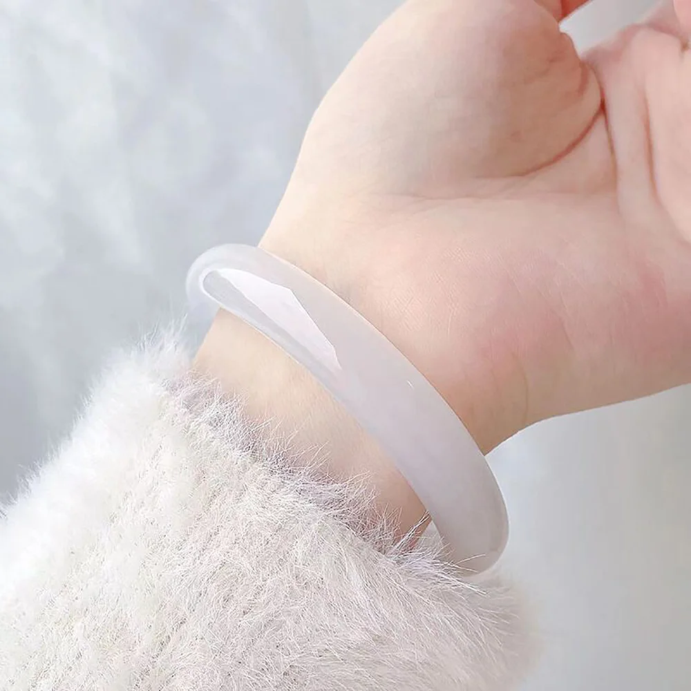 Natural Ice Chalcedony Elegant Bracelets For Women White Agate Widened Bracelet Fine Jewelry Gift For Mother Free Shipping