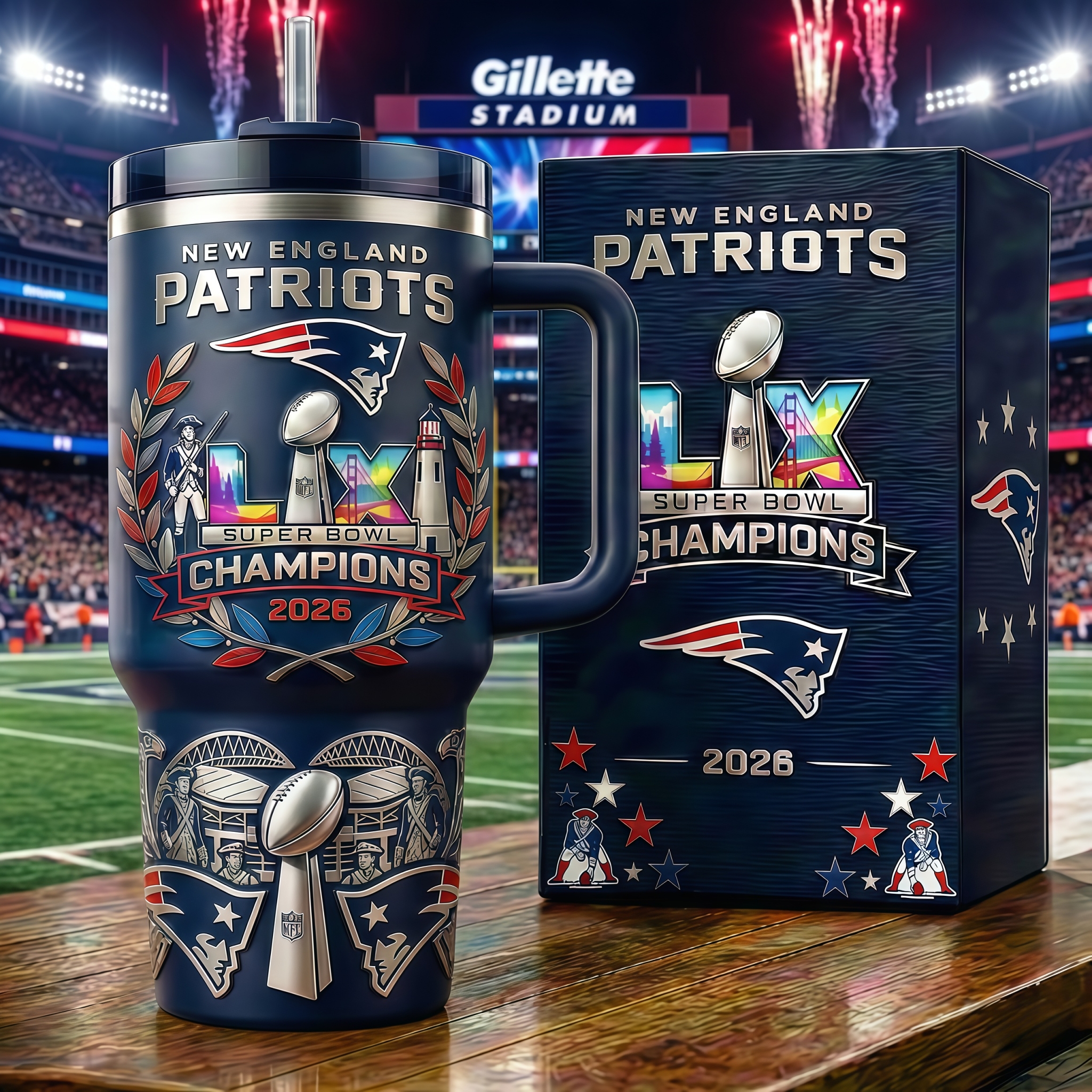 🏆 New England Patriots – Super Bowl LX Champions Commemorative Tumbler