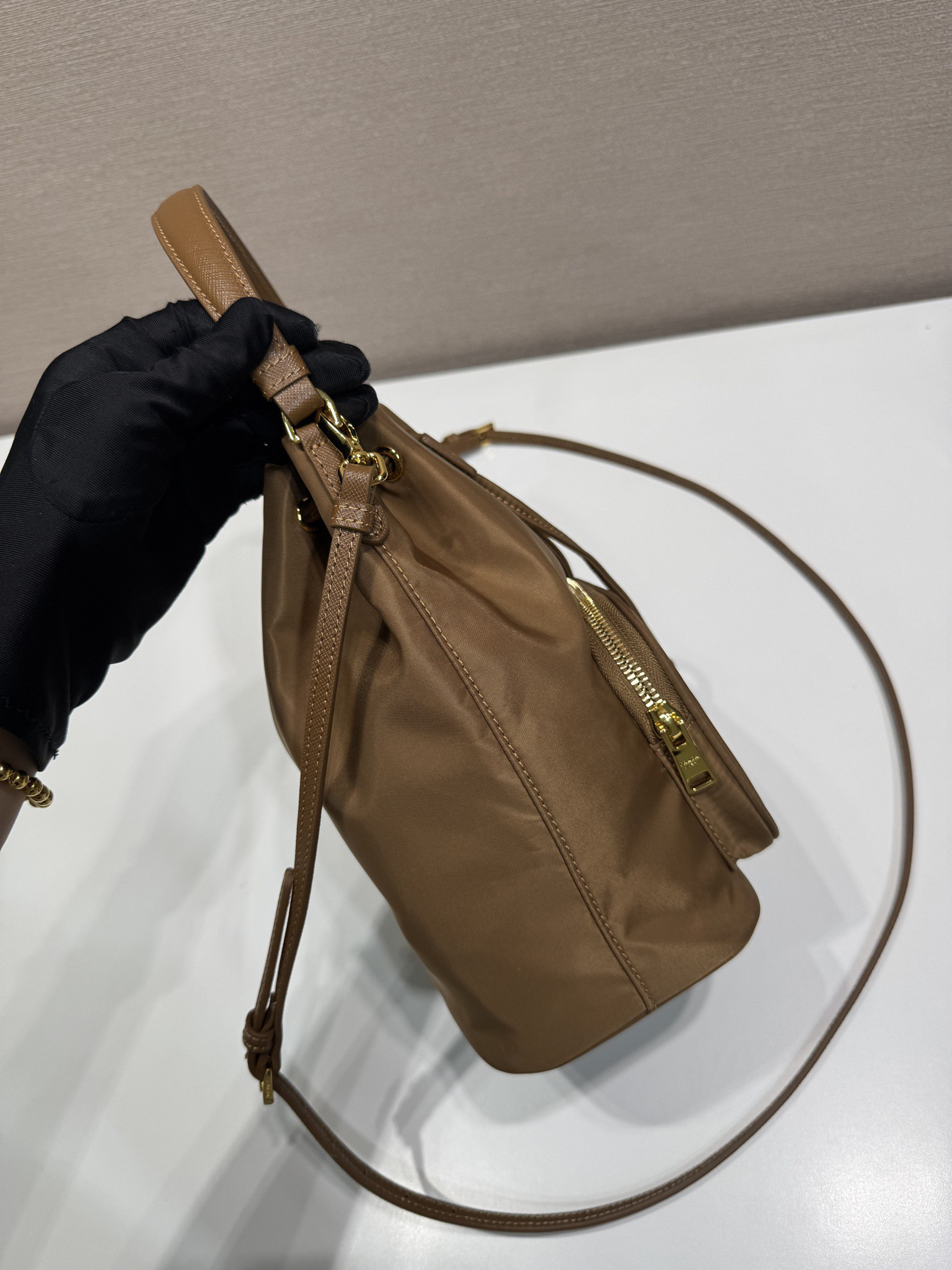 Prada Shiny Nylon Bucket Bag 1BH038