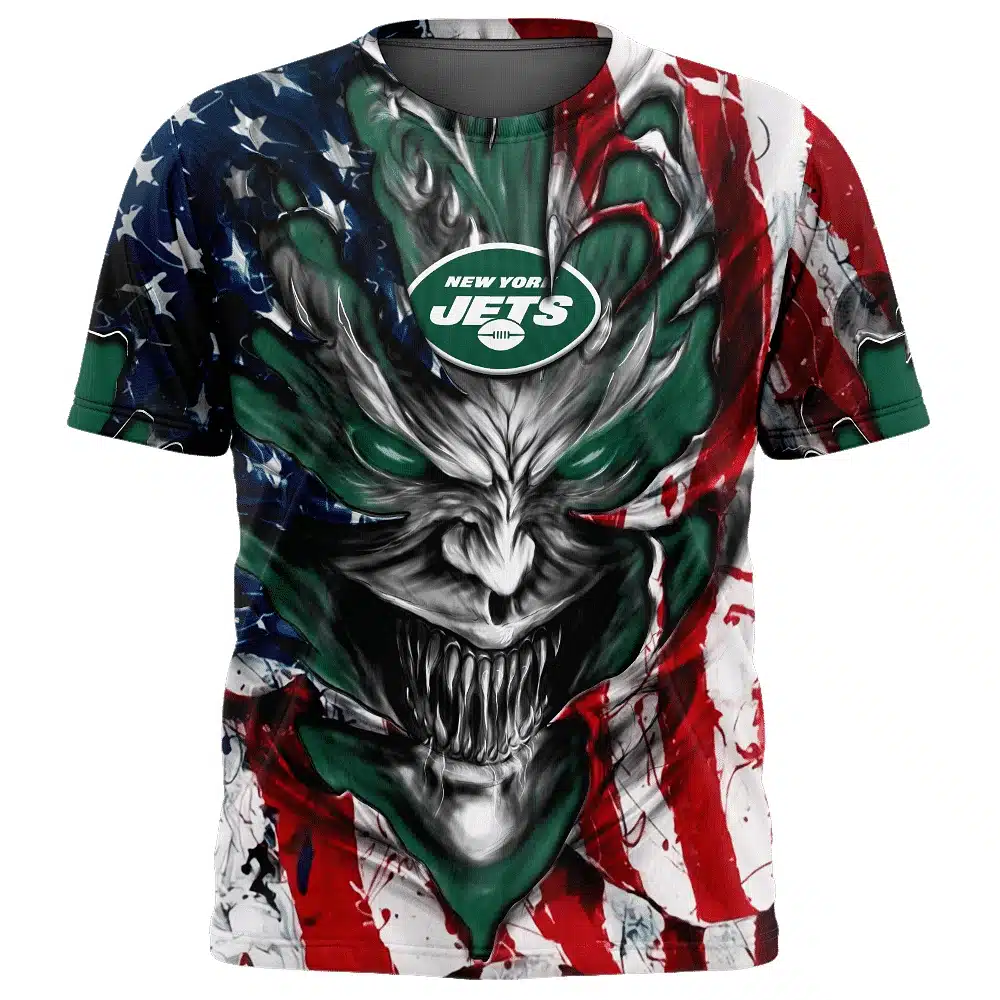 NEW YORK JETS DEMON FACE AMERICAN FLAG-3D UNISEX HOODIE