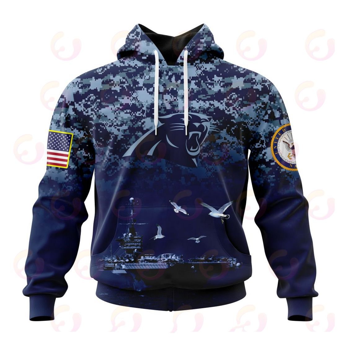 CAROLINA PANTHERS 3D HOODIE HONOR US NAVY VETERANS