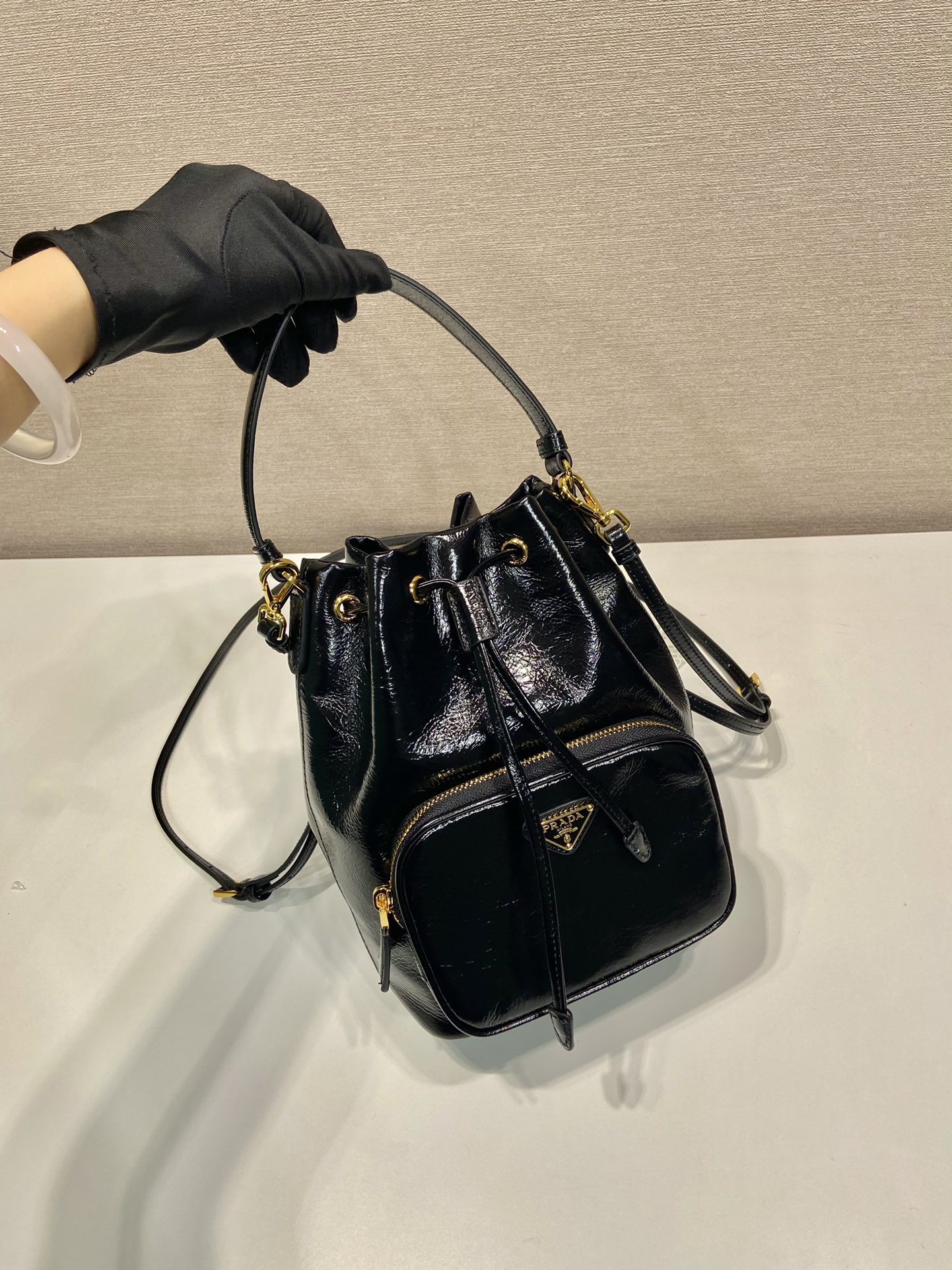 Prada waxed leather bucket bag 1BH038