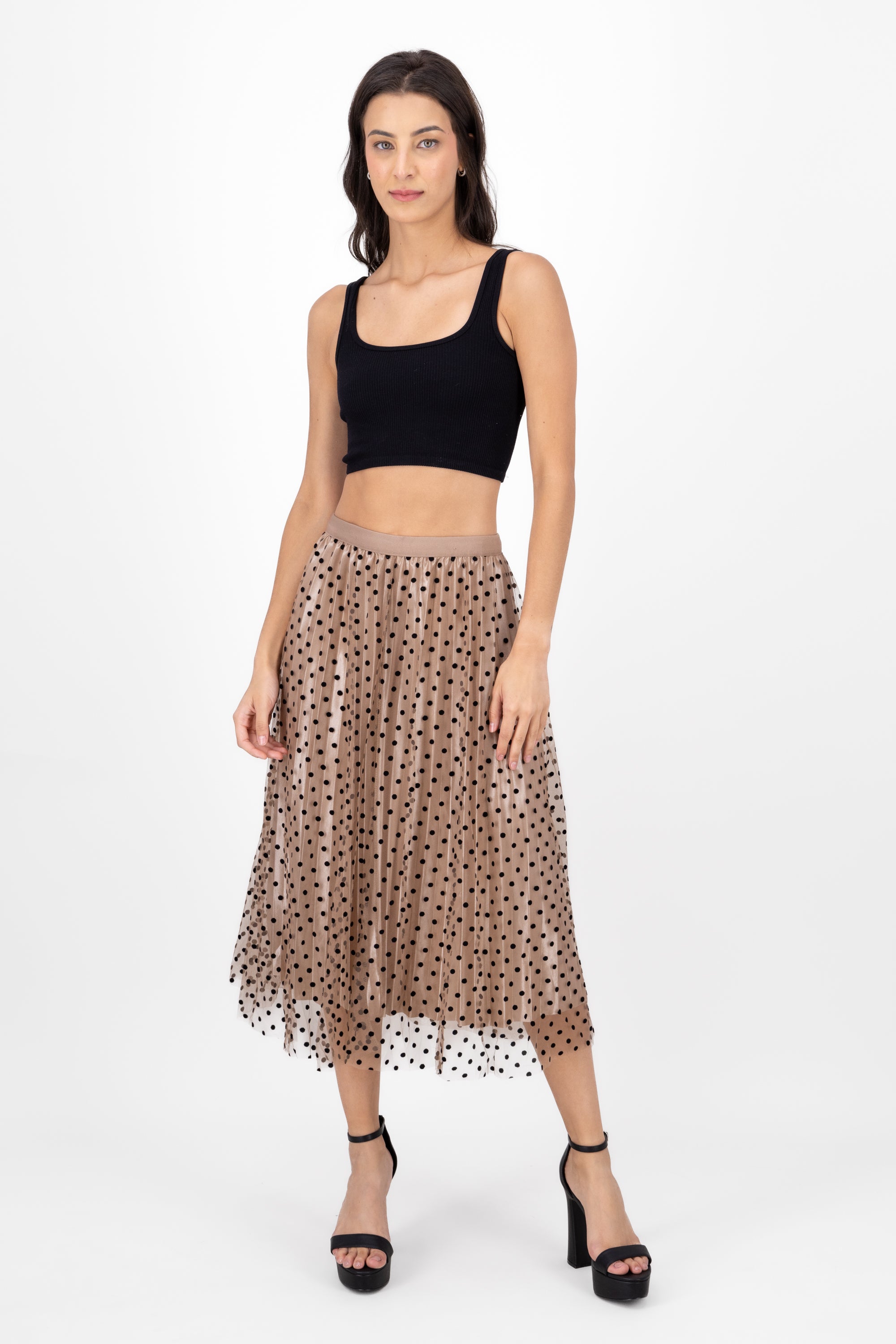 Polka DotPrint Tulle MidiSkirt
