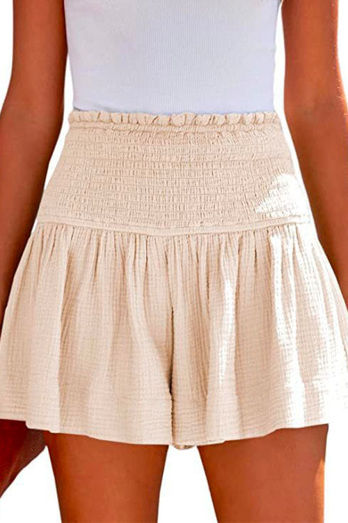 Heididress Elastic Smocked Waist Wide Leg Solid Shorts