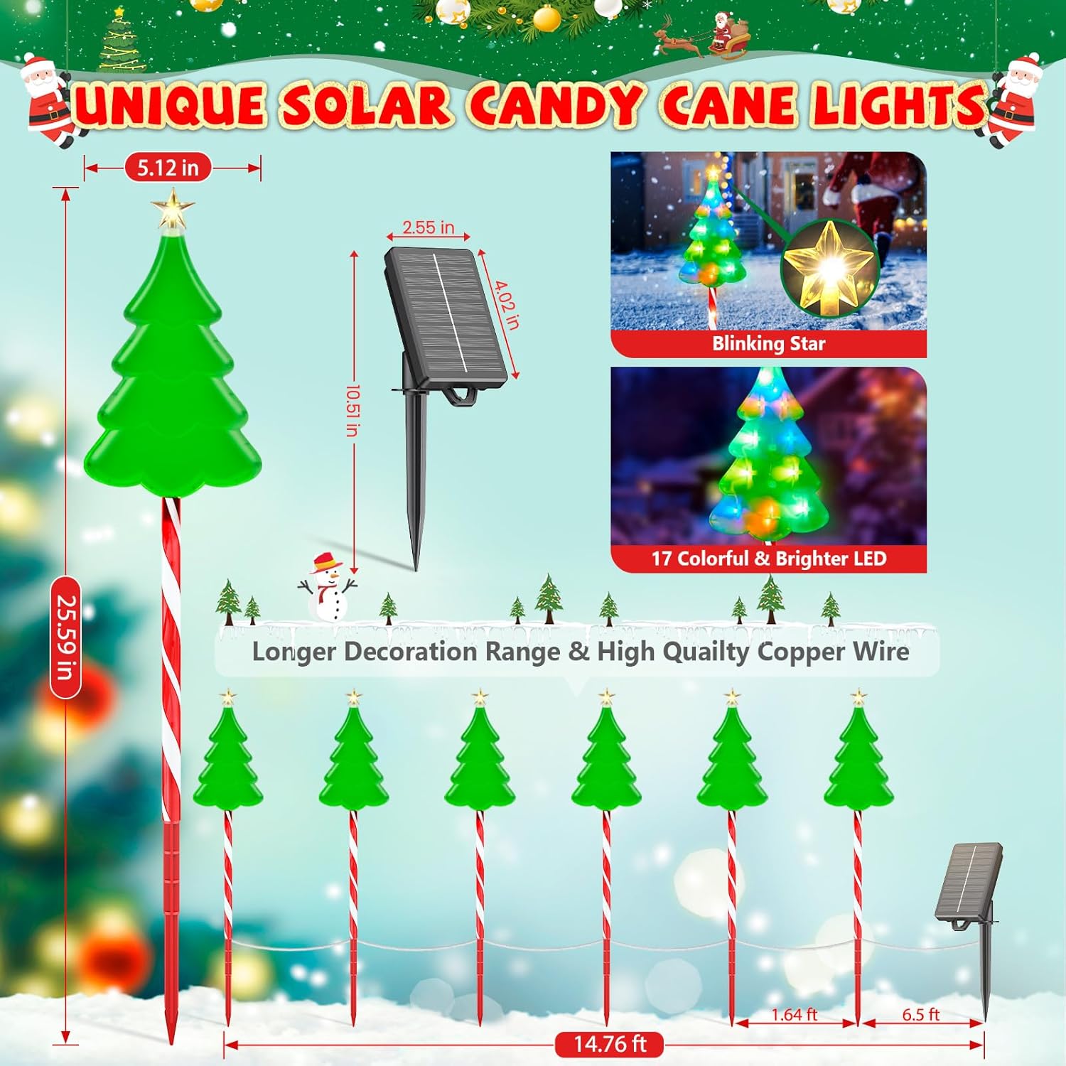 🎅2024 Christmas Promos🔥Colorful Solar Candy Cane Christmas Tree Lights with Bright 102 LED and 10 Modes