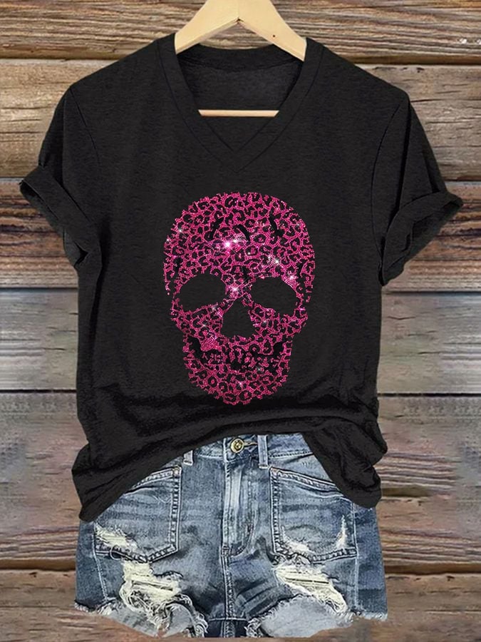 🔥Buy 3 Get 10% Off🔥Women's Casual Halloween Skull Print Short Sleeve T-Shirt