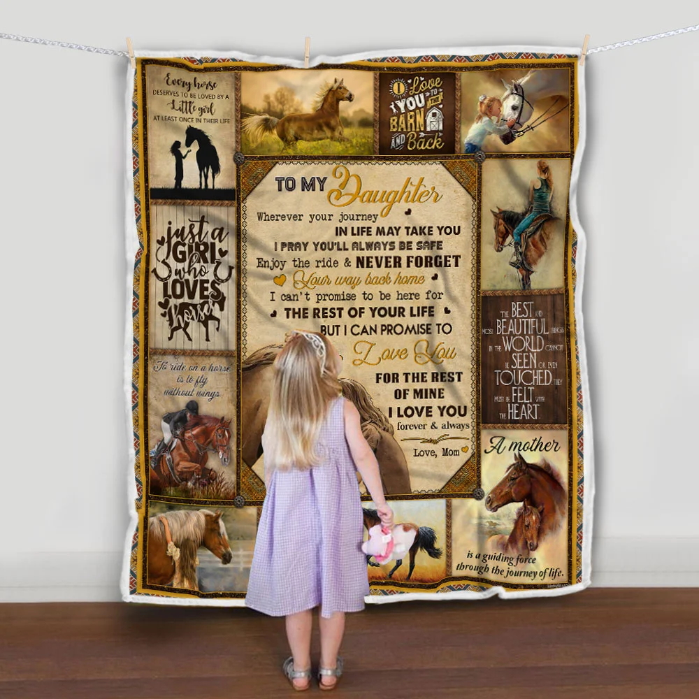 To My Daughter, Enjoy The Ride, Love Mom, Horse Sofa Throw Blanket
