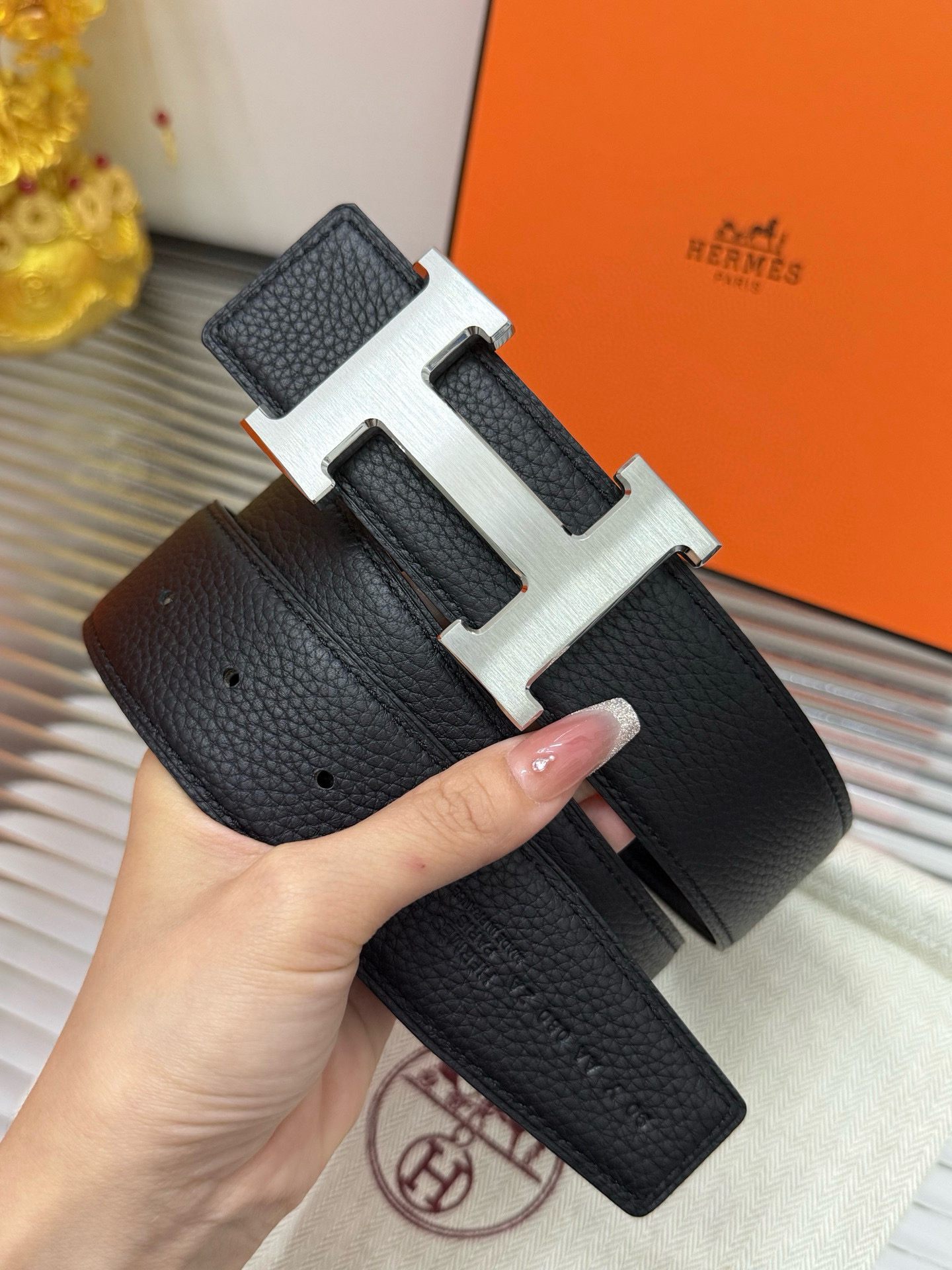 Hermès TOGO calfskin double-sided belt width 3.8CM