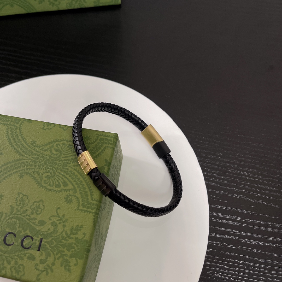Gucci genuine leather braided gold bracelet