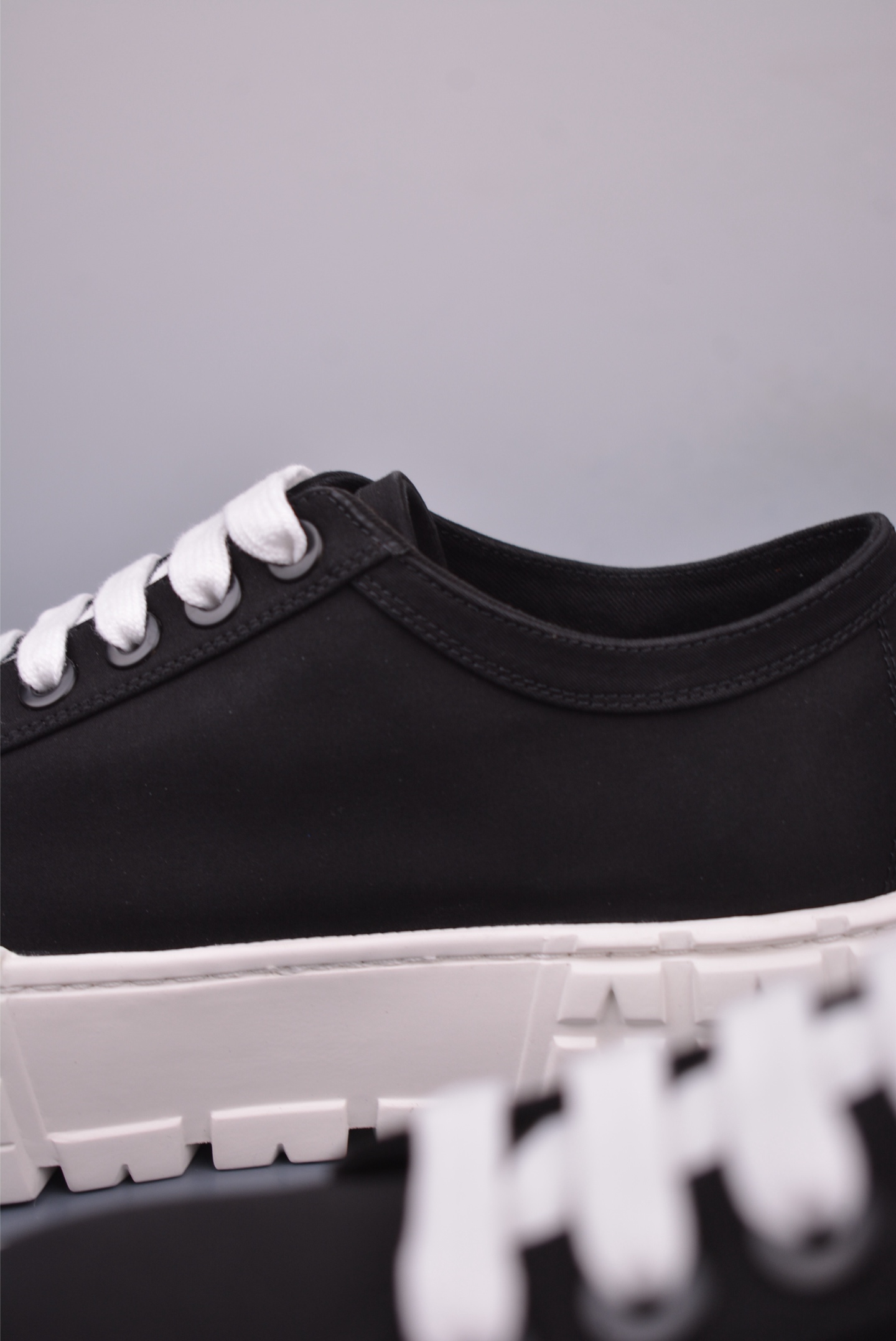 Prada Nylon Gabardine Low Sneakers Canvas Black and White SPAZZOL
