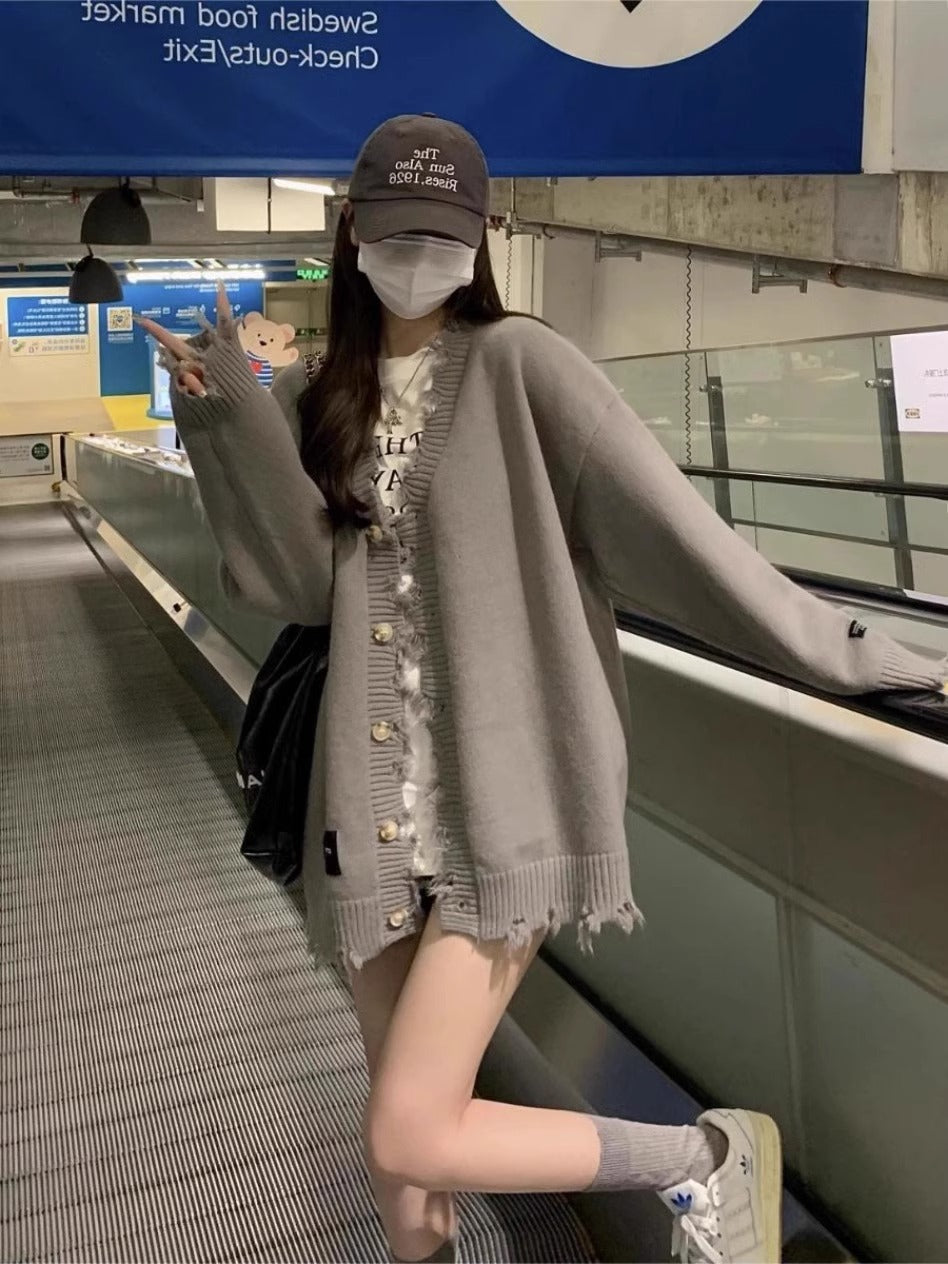 V-Neck Knitted Cardigan Sweater Coat for Women