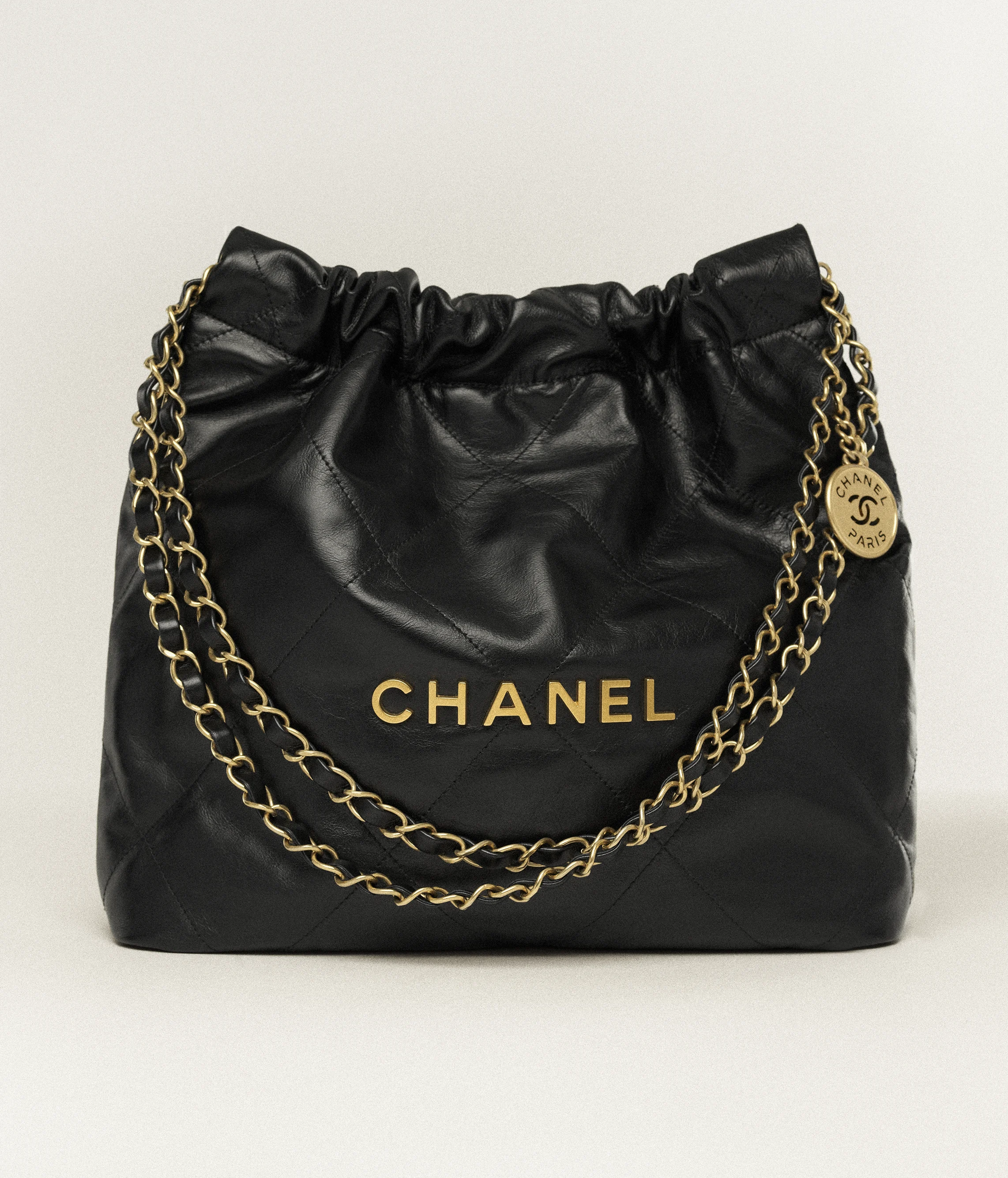 CHANEL 22 Small Handbag Shiny Calfskin & Gold-Tone Metal Black AS3260-B19059-94305