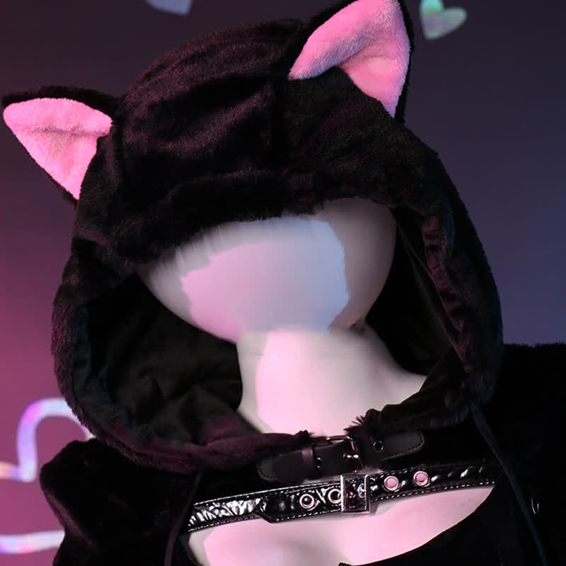 Cosplay Kitty Paw Hooded PU Lingerie Set