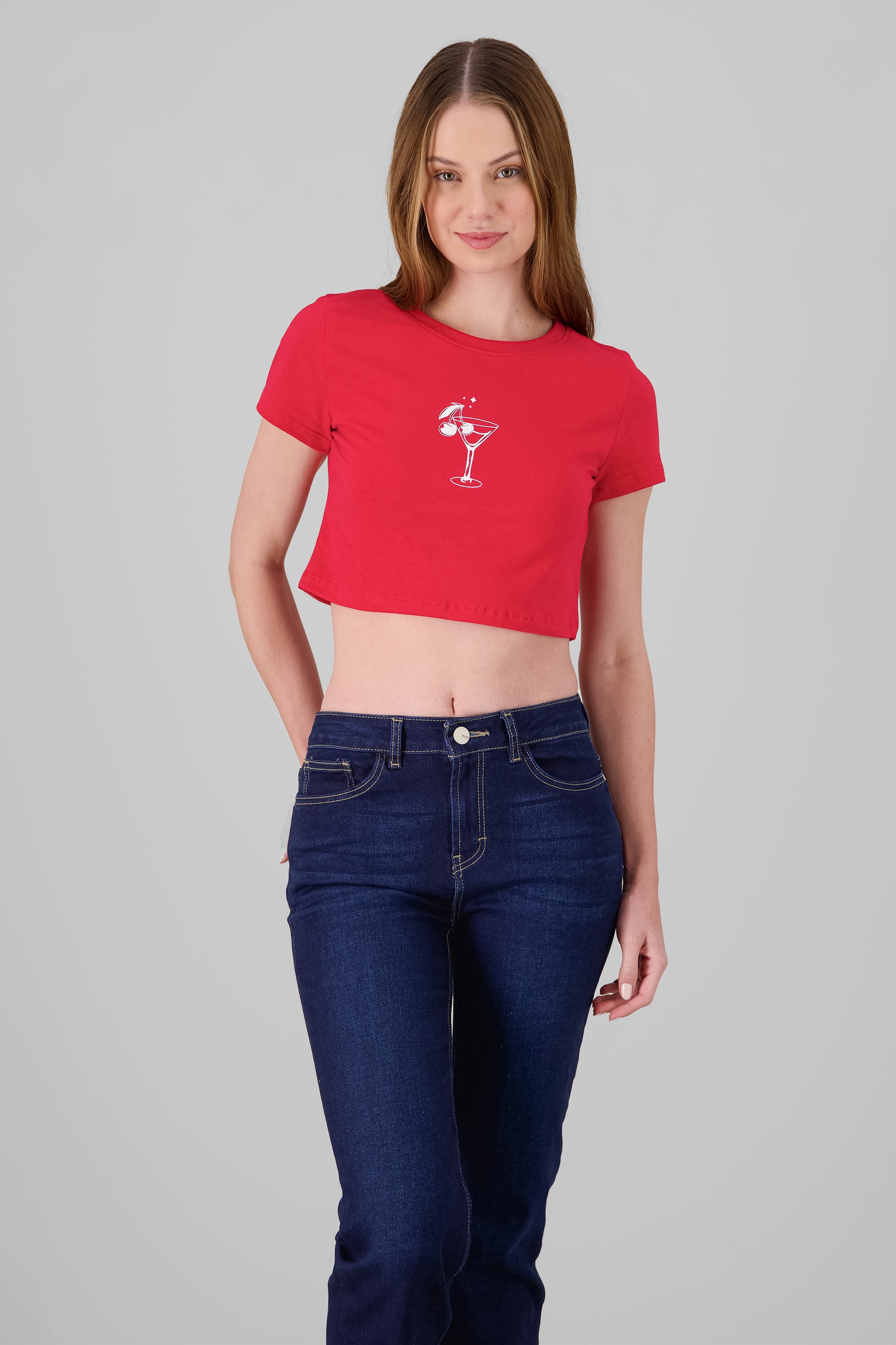 Cropped Cherry Print T Shirt