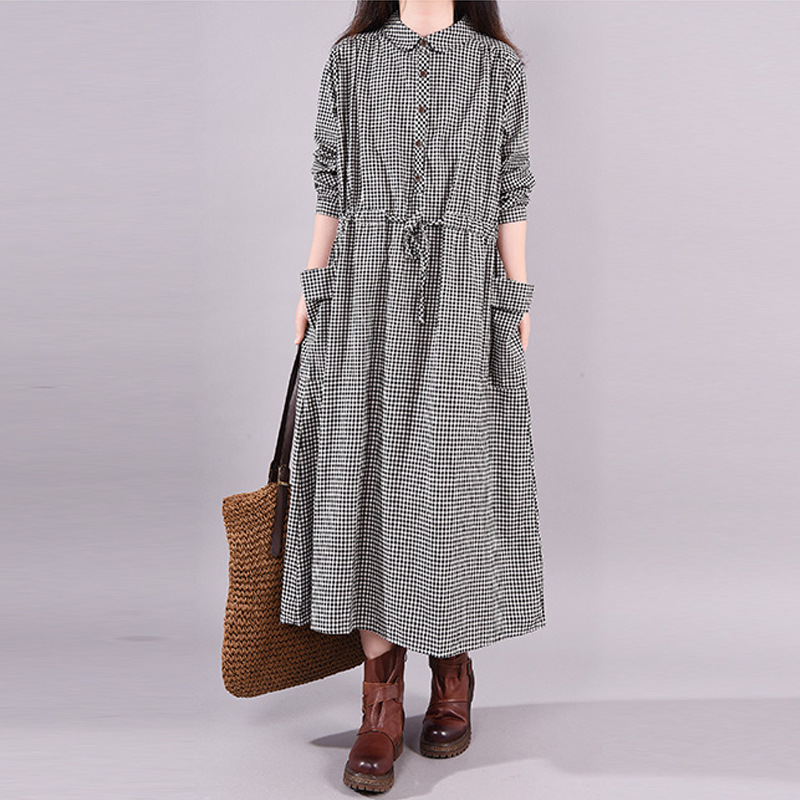 Retro Comfy Plaid Printed Maxi Dress