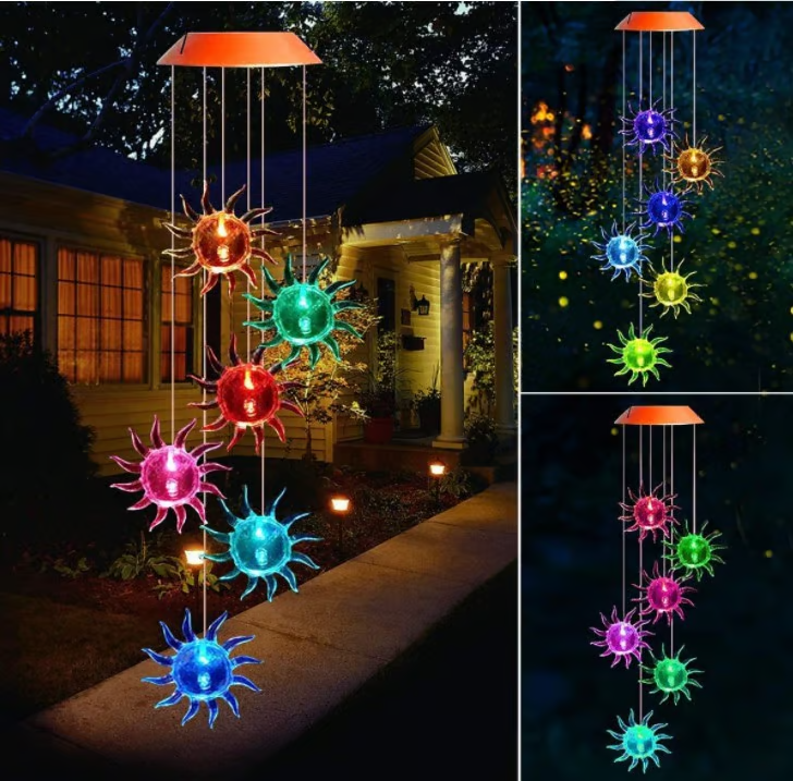 🎁🔥ON SALE - 45% OFF🔥Solar color-changing hummingbird wind chime-Rainbow Color Changing LED Lights,Six birds and it comes assembled.