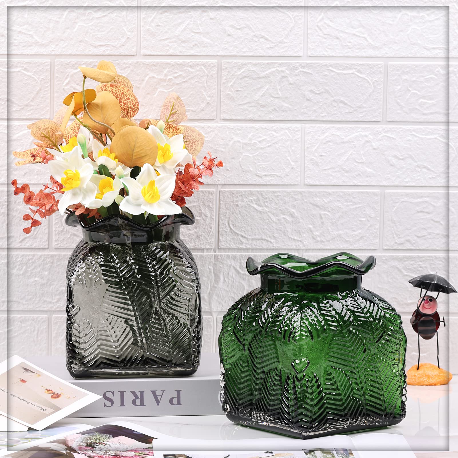 Gray Glass Flower Vase, Crystal Money Bag Vase for Modern Fashion Flower Home Decoration