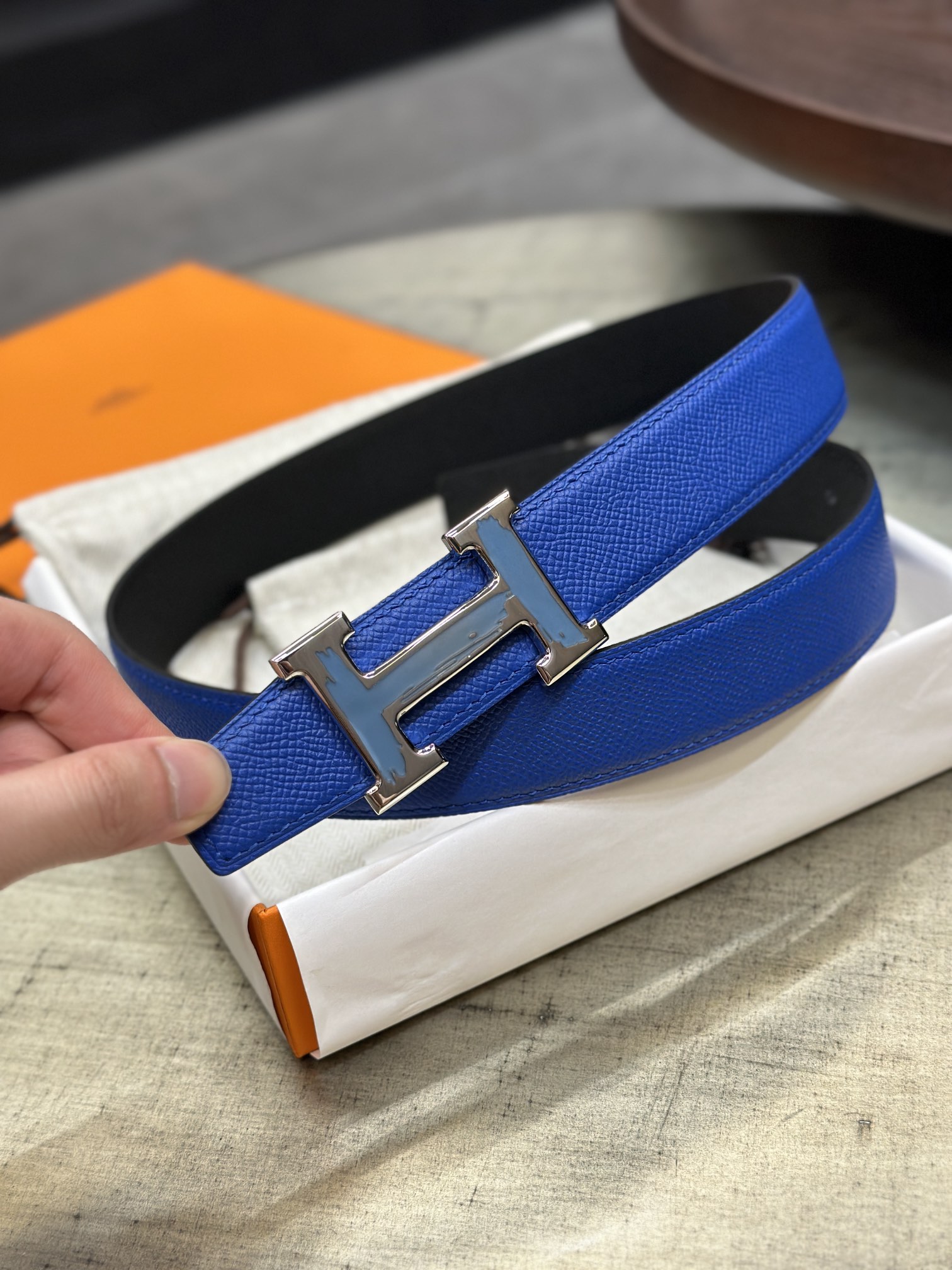 Hermès epsom double-faced calfskin belt 3.2CM wide