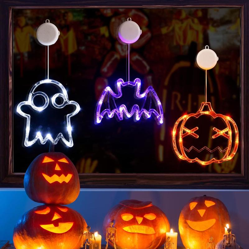 🌟🎃3 Pack Orange Pumpkin, White Ghost, Purple Bat Halloween Window Lights