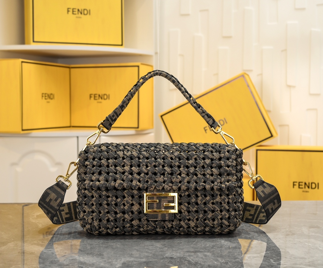 FENDI Baguette Monogram Woven Medium Handbag 7713