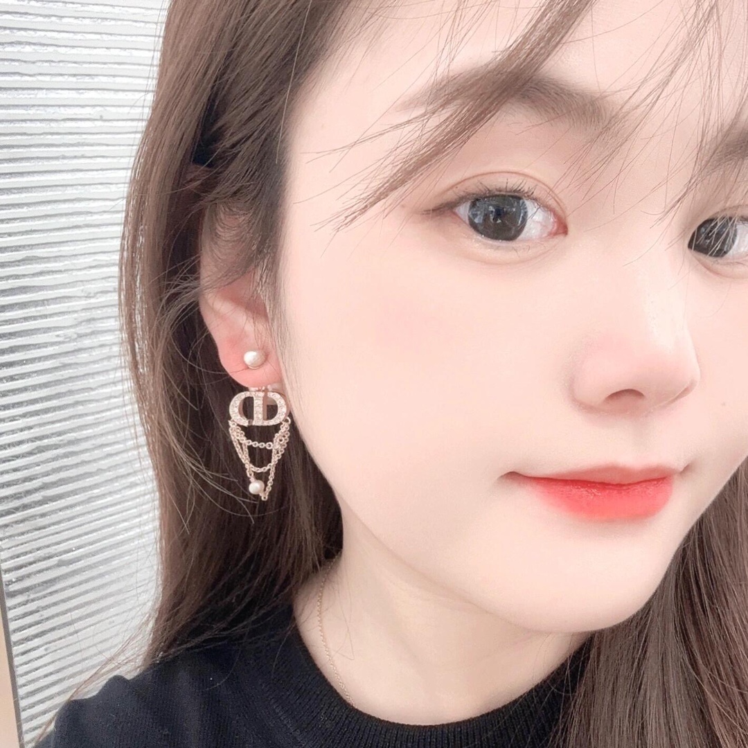 Dior triple tassel double bead earrings