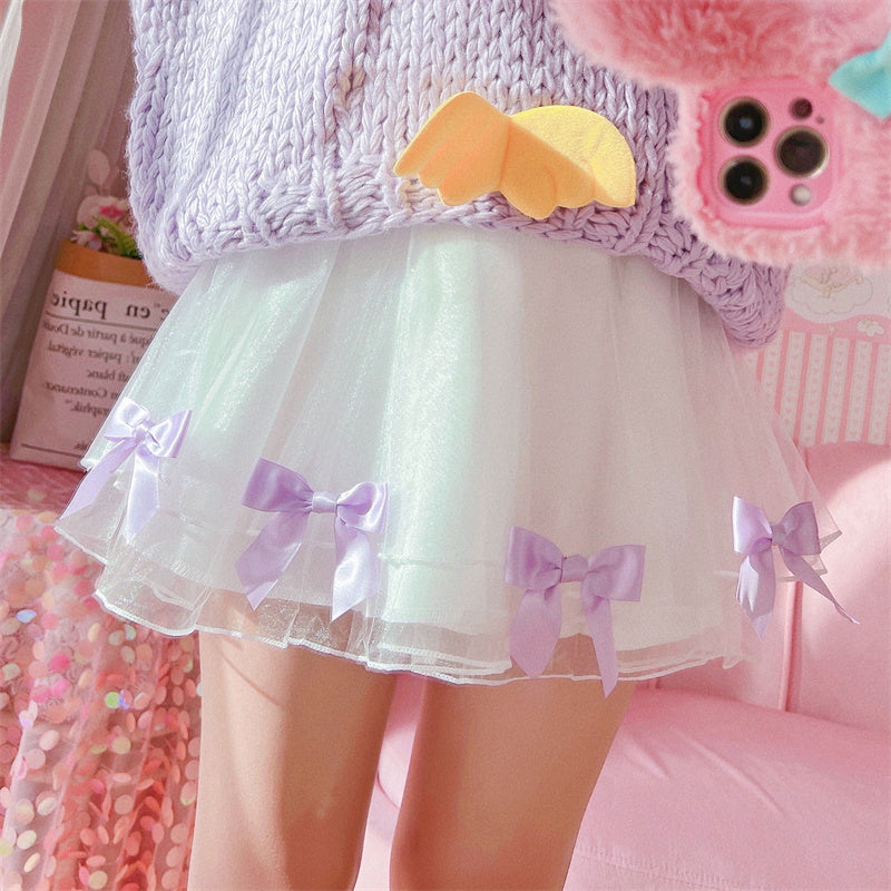 Tulle Pleated Bow Mini Skirt