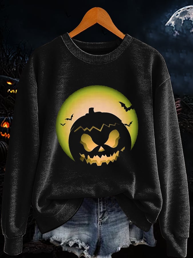 🔥Buy 3 Get 10% Off🔥Women's Halloween Evil Pumpkin Luminous Printed Casual Sweatshirt