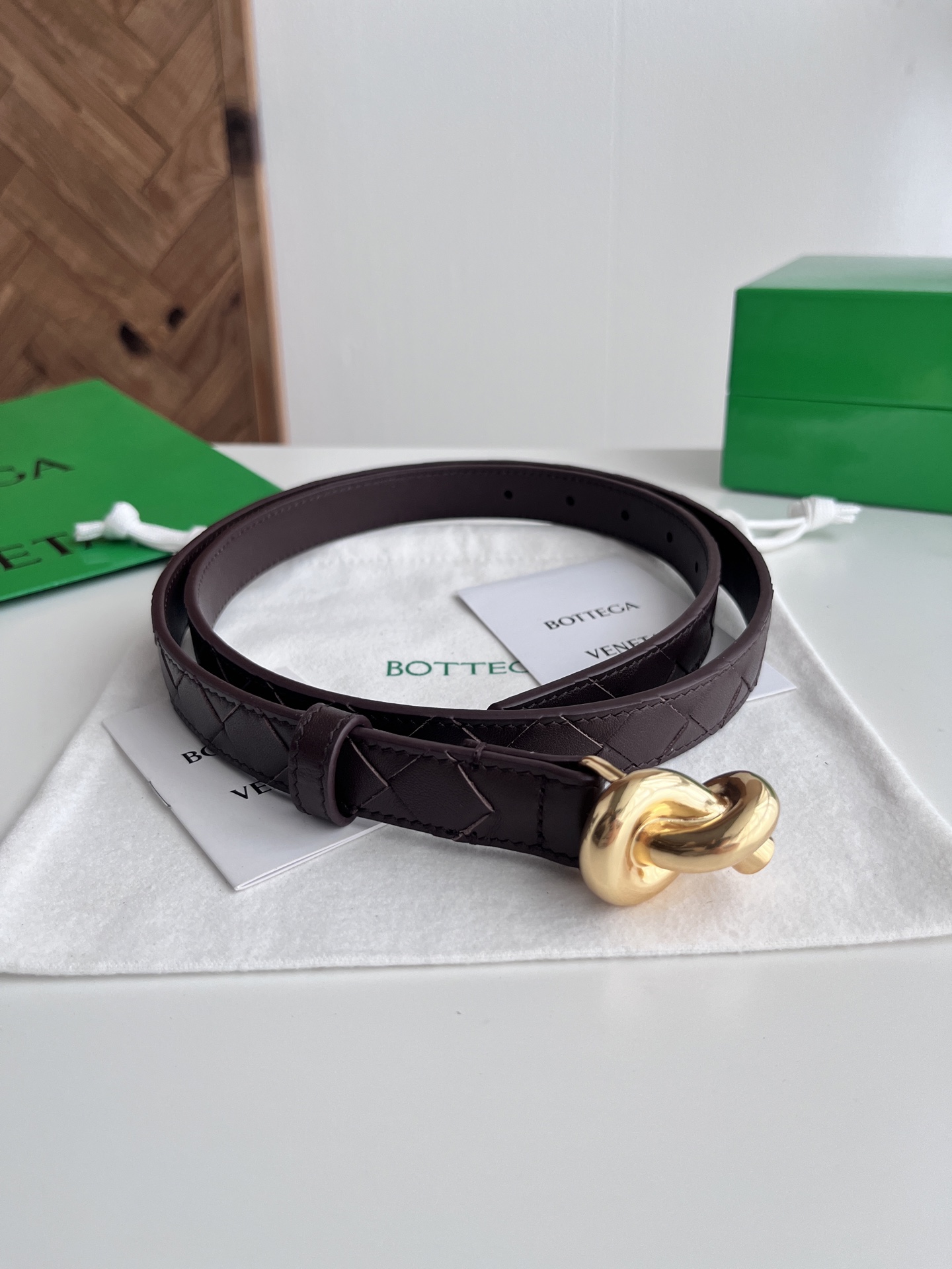Bottega Veneta intreccio woven cowhide double-sided belt width 2.0cm
