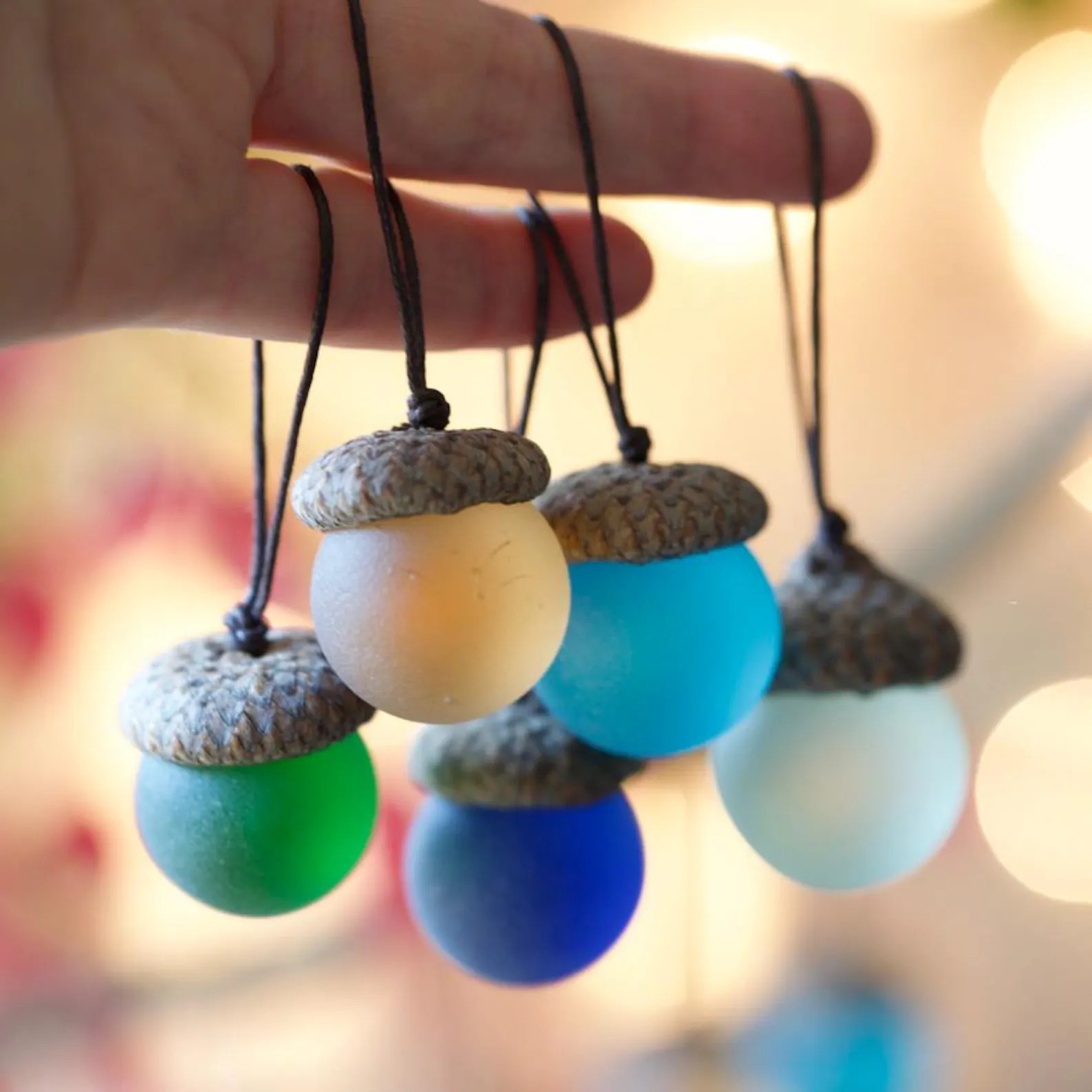 Handmade Sea Glass Acorns: NATURAL Cap Decorative Ornaments