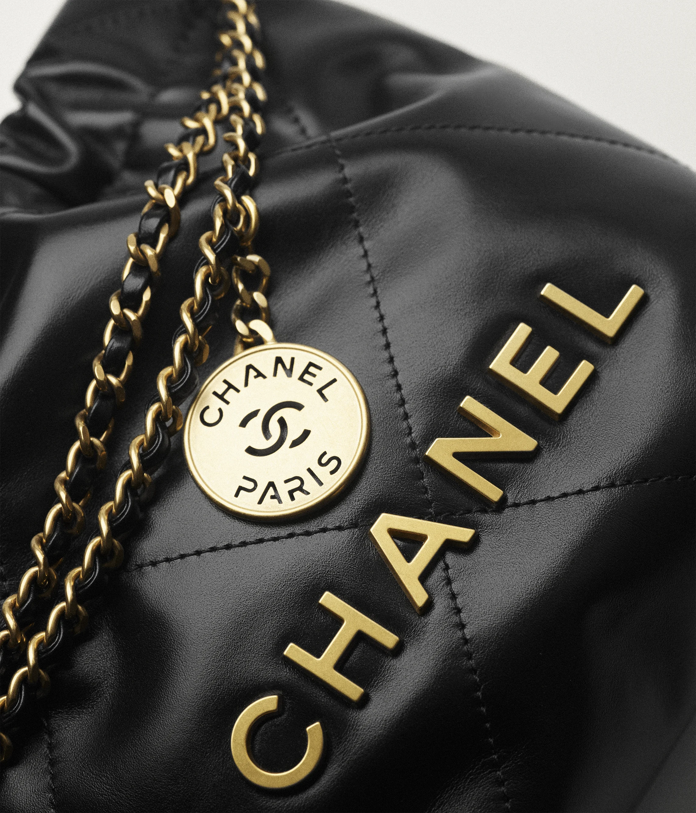 CHANEL 22 Mini Handbag Shiny Calfskin & Gold-Tone Metal Black AS3980-B19059-94305