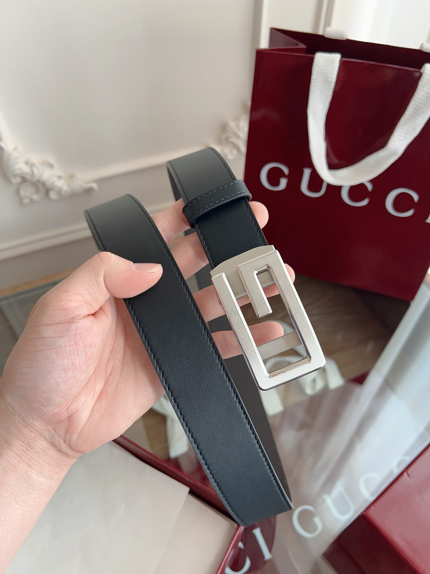 Gucci automatic smooth buckle double-sided cowhide belt width 3.5cm