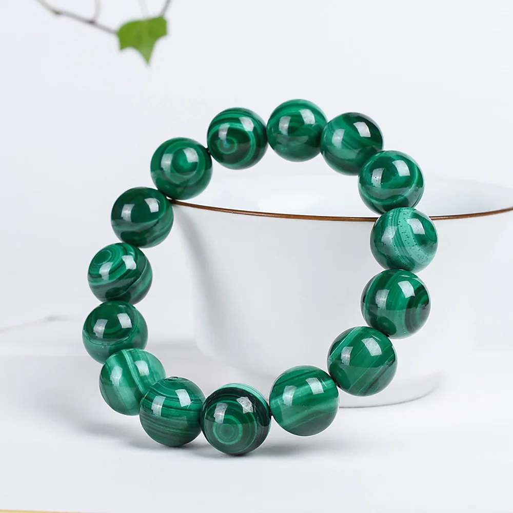 14mm Malachite Beads Natural Stone Man Bracelet High Quality Fine Jewelry Women's Bracelets Couple Gift Items With Free Shipping