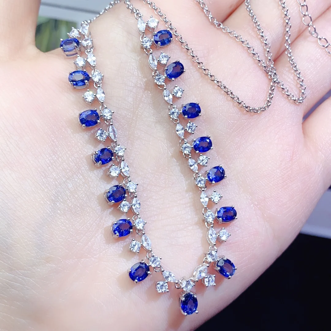 Natural Sapphire Necklace Christmas 925 Sterling Silver Ladies Gemstone 925 Silver Free Shipping Jewelry Certified Boutique