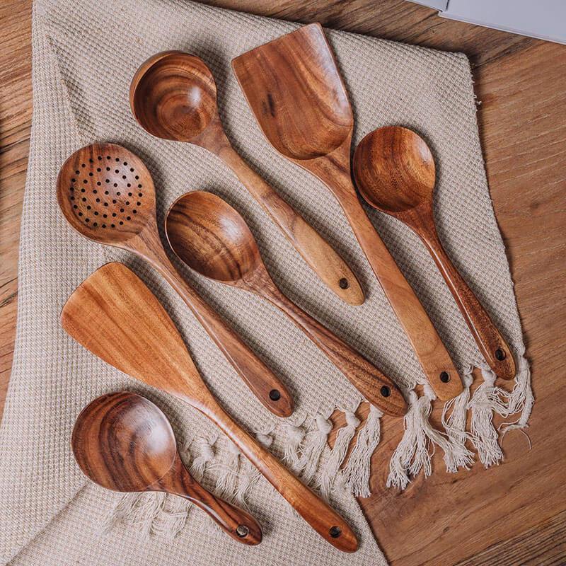 Christmas Sale🔥 Natural Teak Wood Utensil Set 60% off Flash Sale