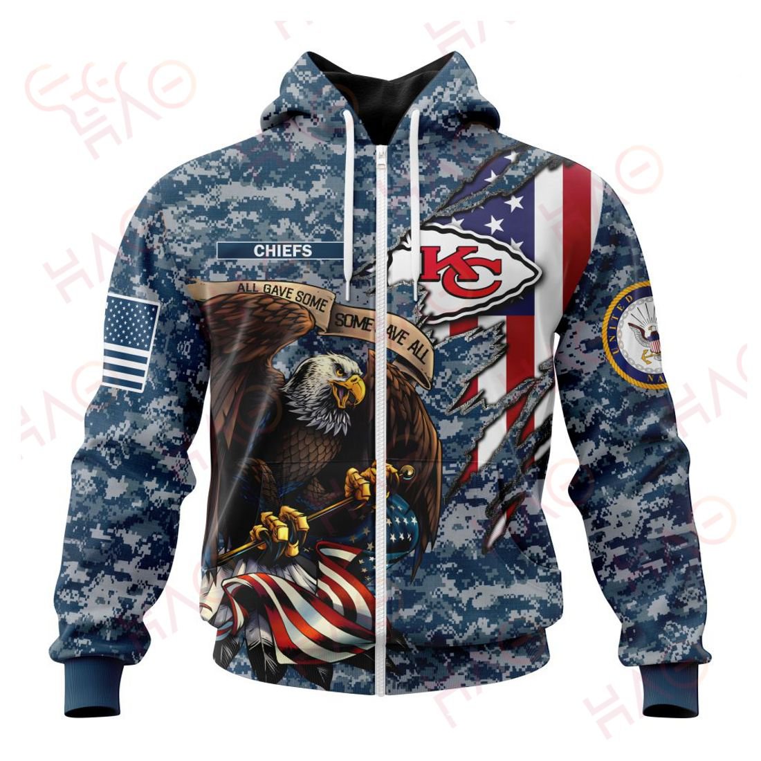 KANSAS CITY CHIEFS 3D HOODIE US NAVY VETERANS