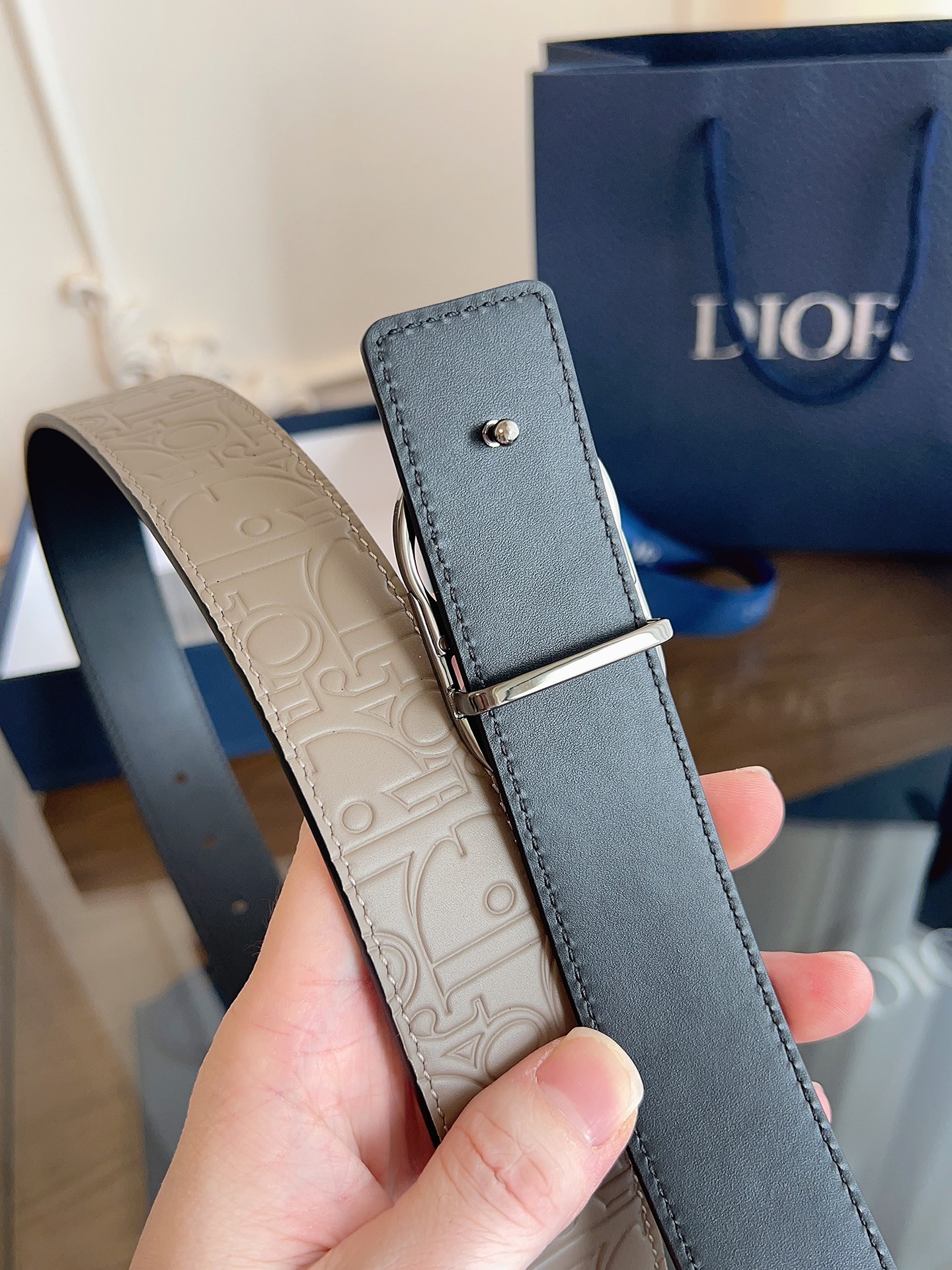 Dior embossed leather belt 3.5CM wide