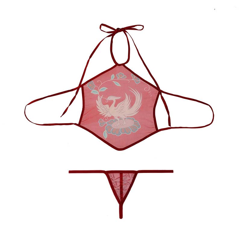 Han Costume Phoenix Print Lace-Up Lingerie Set