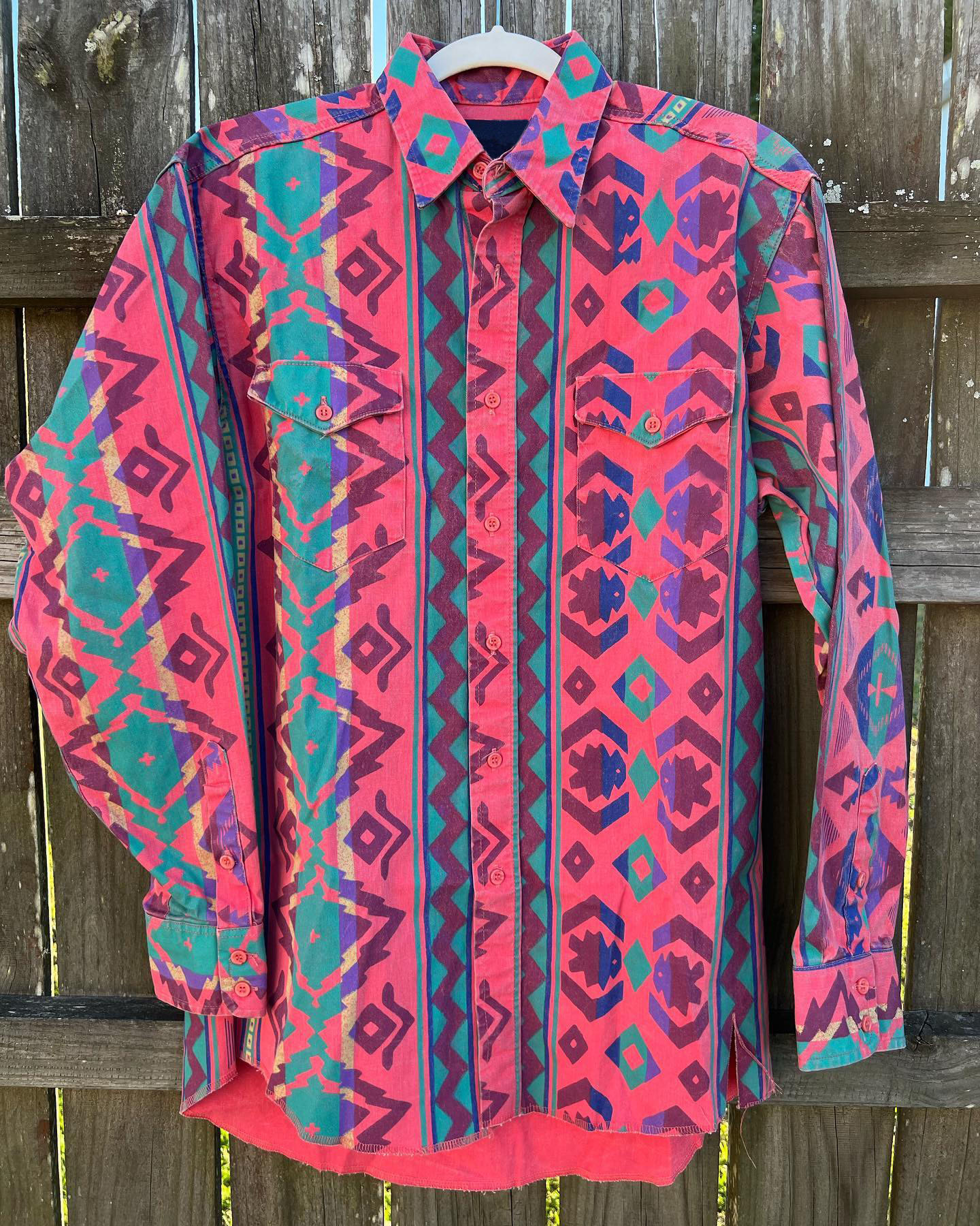 Men's Western Vintage Casual Red Print Long Sleeve Shirt