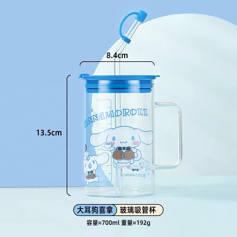 Sanrio Glass Mugs with Straws and Lids 23oz Drinking Glass Cups for Iced Coffee, Smoothie, Overnight Oats Containers