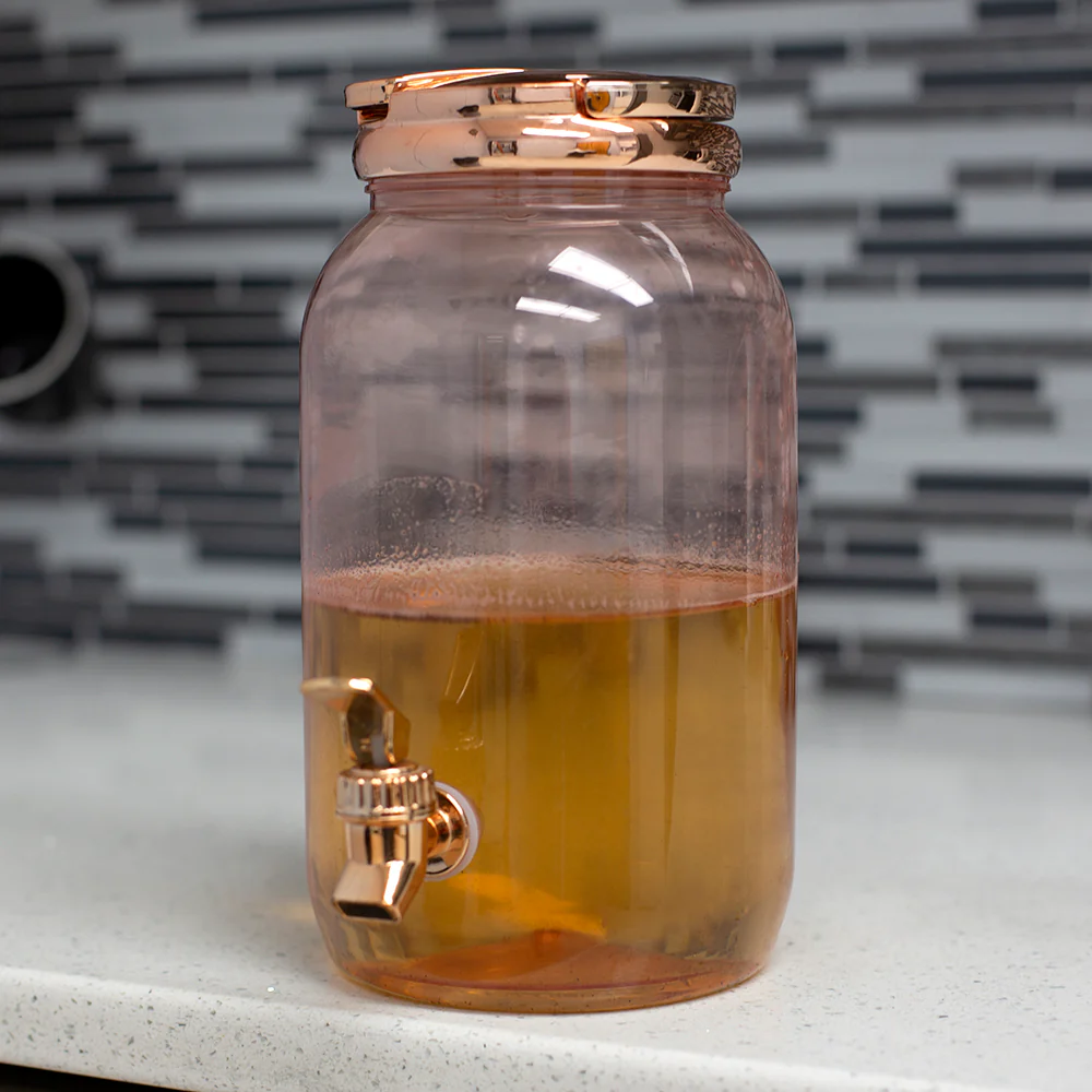 Home Basics Plastic Beverage Drink Dispenser with Carrying Lid, Rose Gold, 1 Gallon