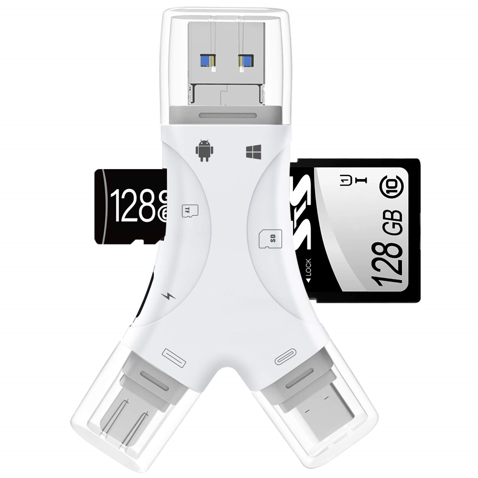 SD Card Reader for iPhone/ipad/Android/Mac/Computer/Camera,4 in1 Micro SD Card Reader Trail Camera Viewer, Portable Memory Card Reader SD Card Adapter for SD and TF Cards