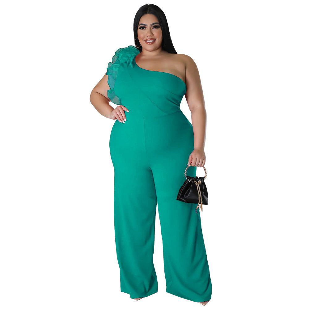 Plus Size Women Clothes One Shoulder Voile Wide Leg Pants for Women