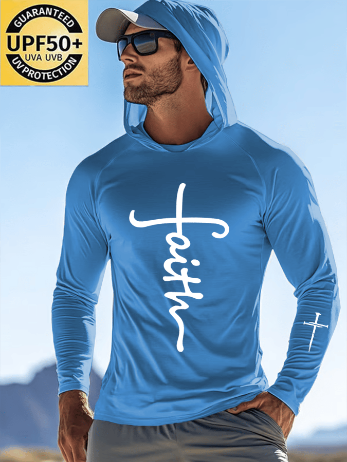 🔥Hot Sale Picks 🔥Men's Faith Outdoor Sun Protection Breathable Cool Hooded Sun Protection Long Sleeve Top