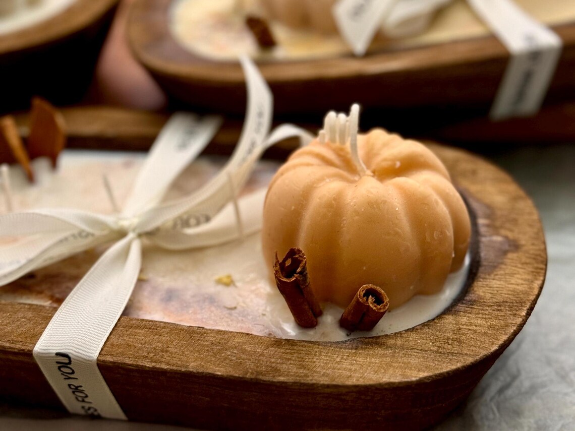 Wooden dough bowl Halloween Candles